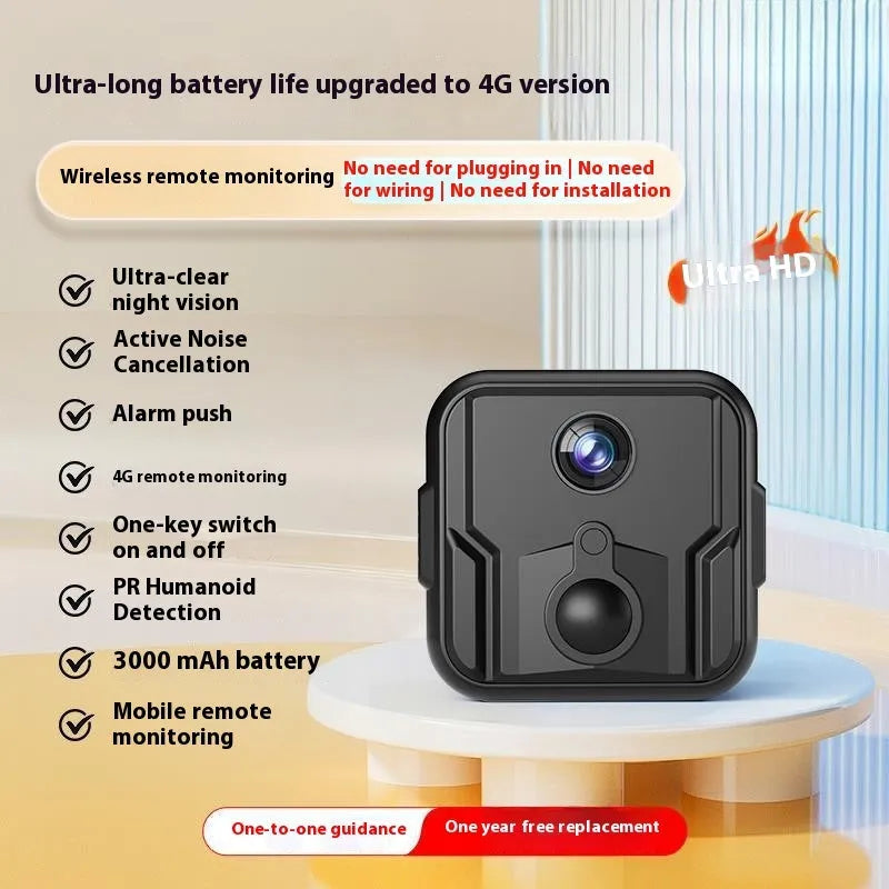 Wireless 360-degree rotating security camera on a stand with HD night vision.
