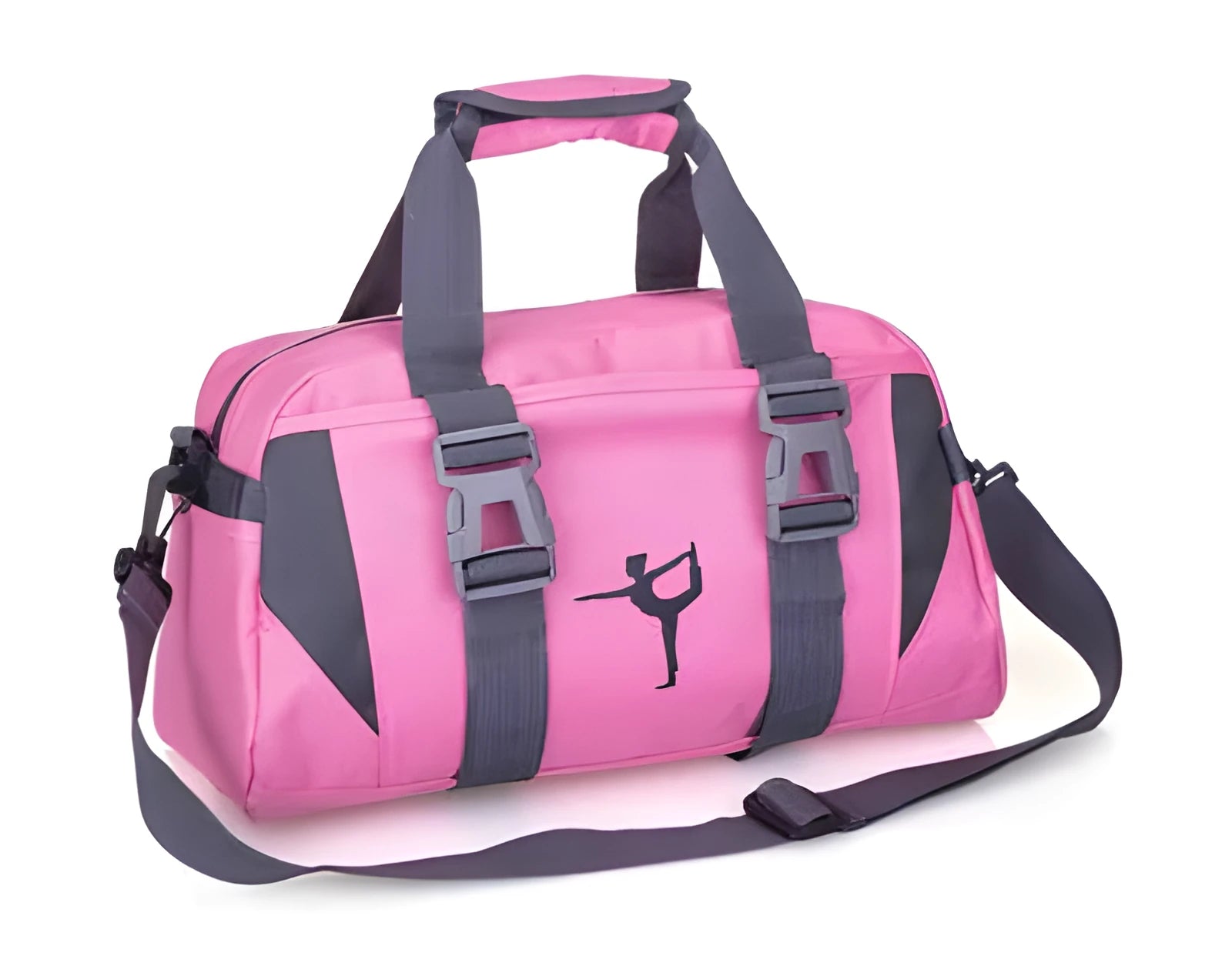 Nylon yoga gym bag showing medium and large size options in six colour variations