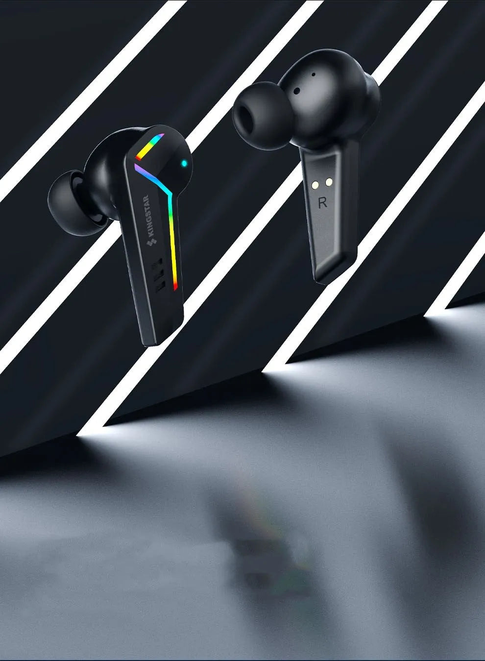 Black wireless TWS Bluetooth headset with low latency for gaming and sport