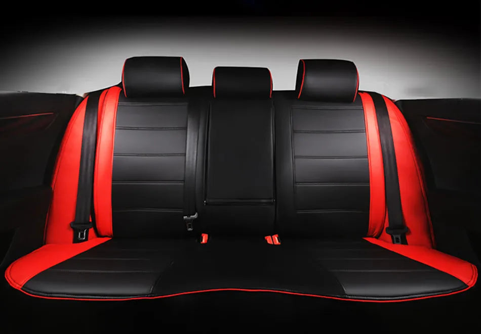 Cow leather car seat cover in beige and black colour variations with binding edges