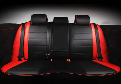Cow leather car seat cover in beige and black colour variations with binding edges
