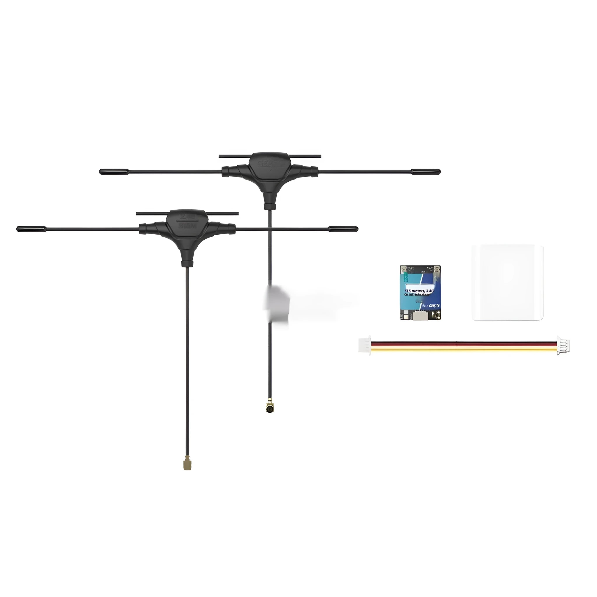 ELRS915M/2.4G dual-frequency FPV receiver module with two T-shaped antennas and installation accessories