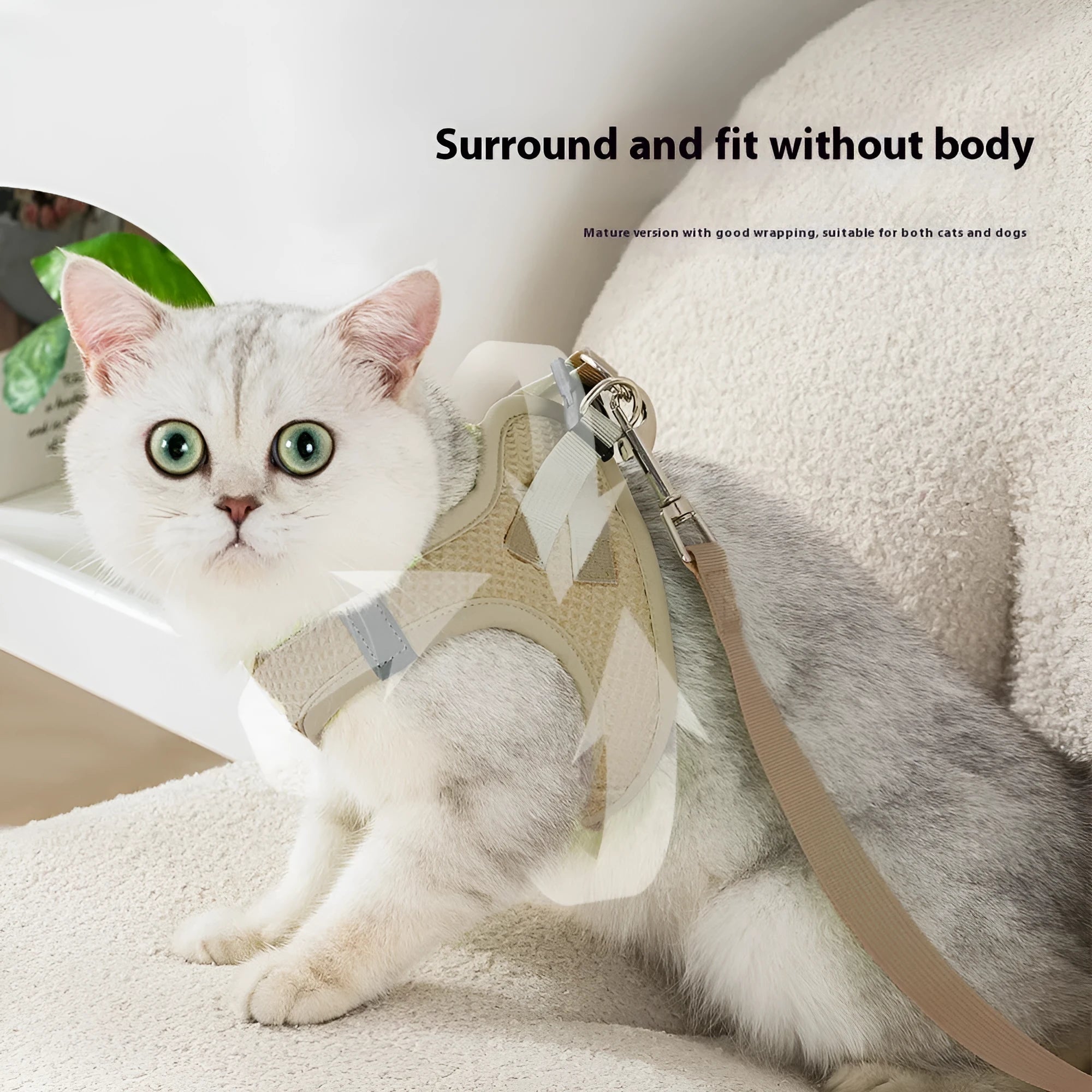 Brown waffle pattern cloth cat harness with adjustable chest strap for small to medium-sized felines