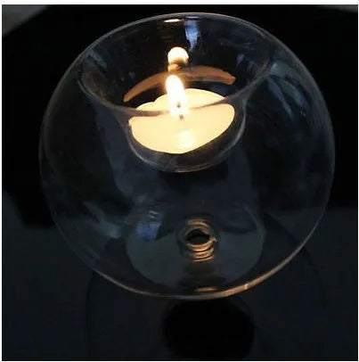 Handmade Europe style round hollow glass candle holder with spherical design
