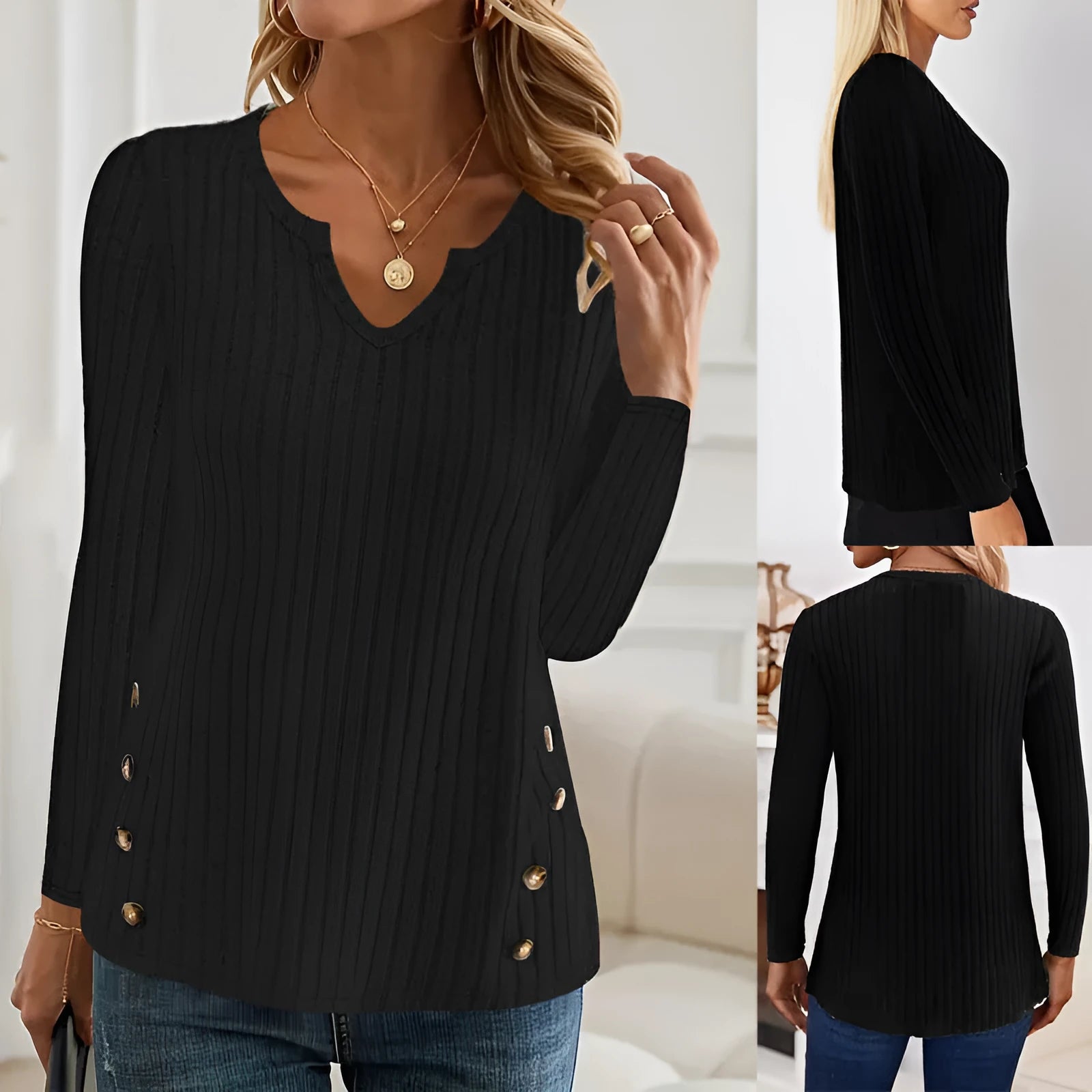 Men's simple solid colour knitted button sweater pullover in black or grey green with regular sleeves