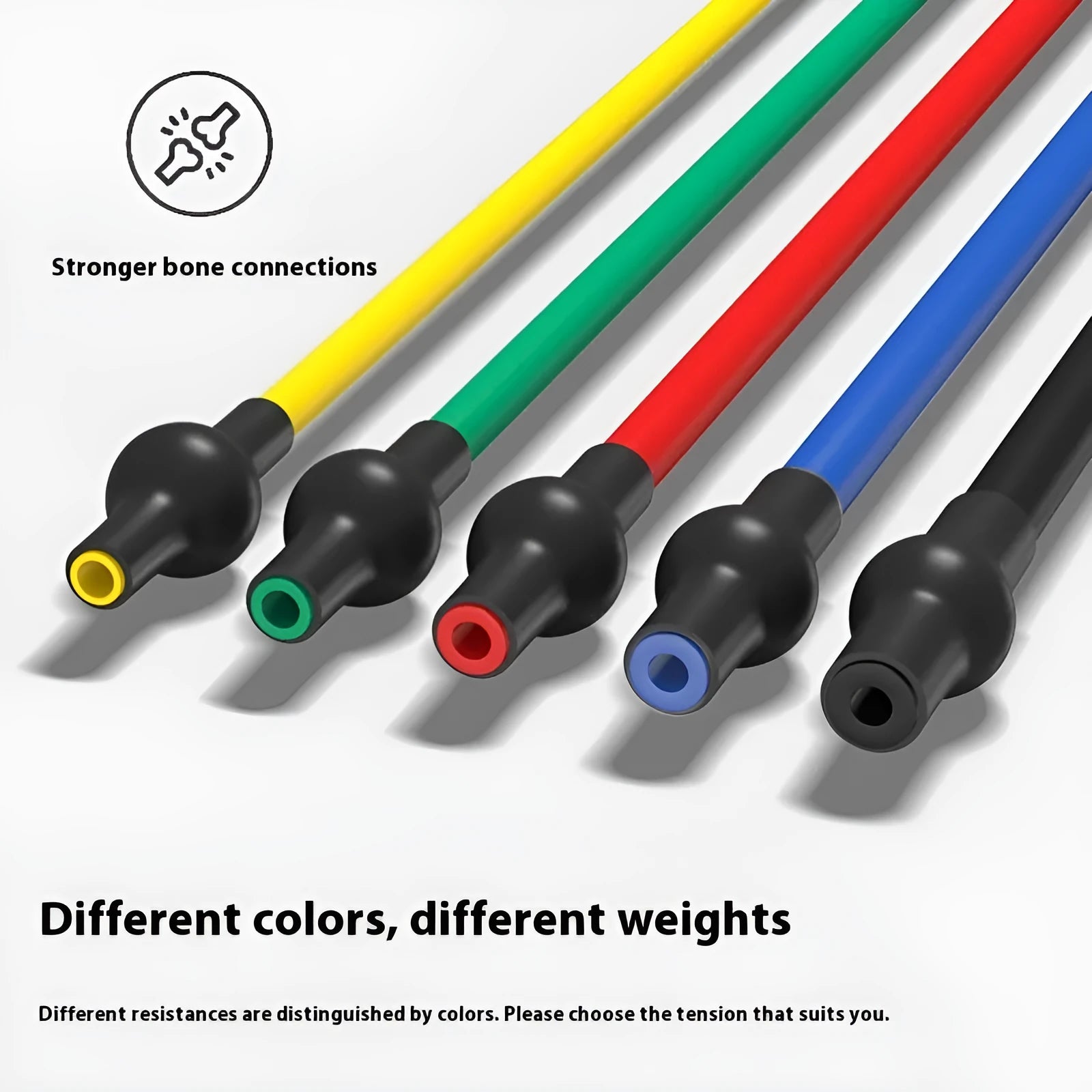 Adjustable chest expander with colour-coded TPE resistance bands showing five different tension levels