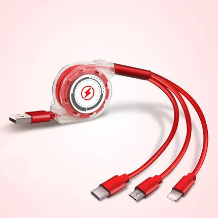 3 in 1 telescopic charging cable extended to 120cm with titanium connectors