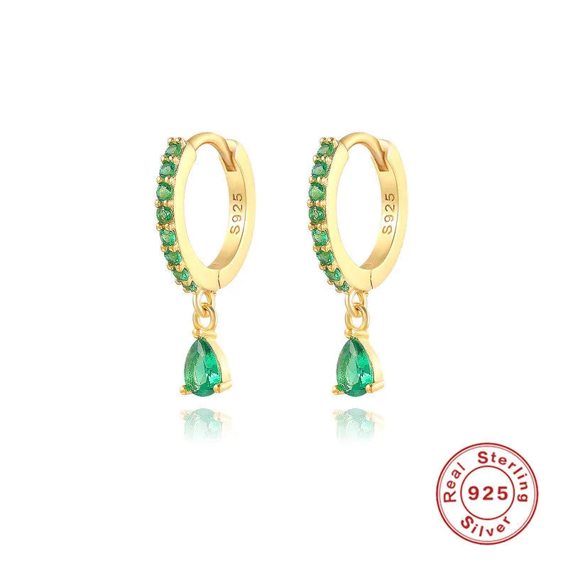 S925 sterling silver geometric water drop earrings with electroplated finish and gemstone accents