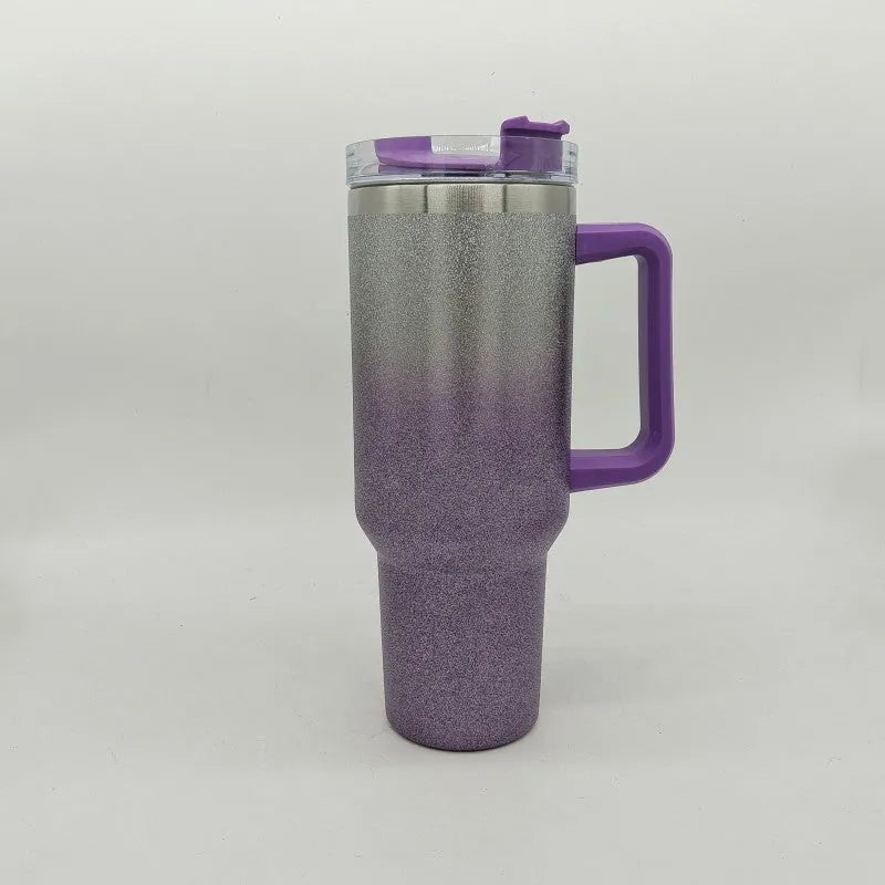 Large stainless steel vacuum insulation cup in rainbow gradient colour with 27.5cm height