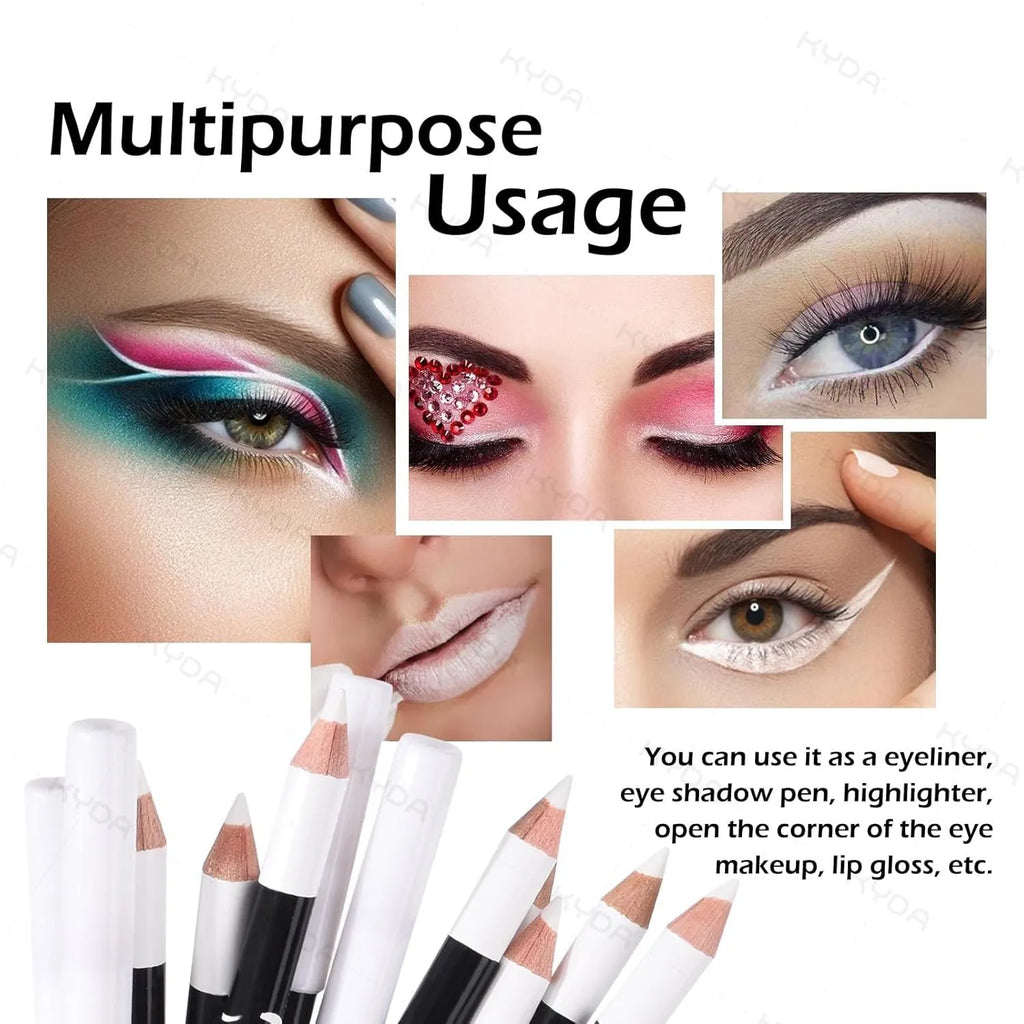 12 piece white and black waterproof eyeliner pencil set with sharpener for versatile makeup application