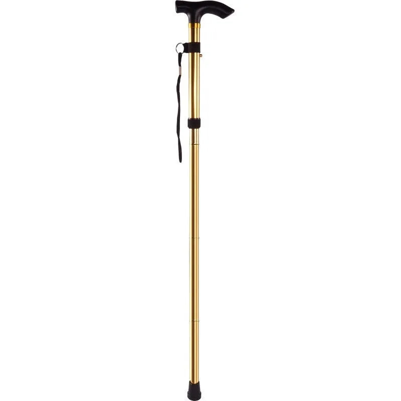 Aluminium folding walking cane extended to show adjustable length with non-slip handle