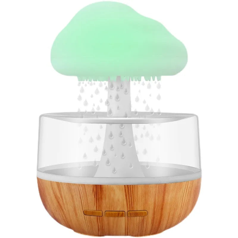 White cloud-shaped humidifier with LED lights and water vapour emission