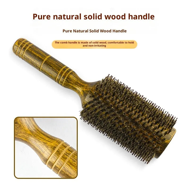 Ladies boar bristle round styling brush in extra large size with wood handle