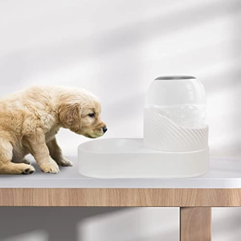 White cat feeder and water dispenser set with wave-shaped design and two 2000ml reservoirs