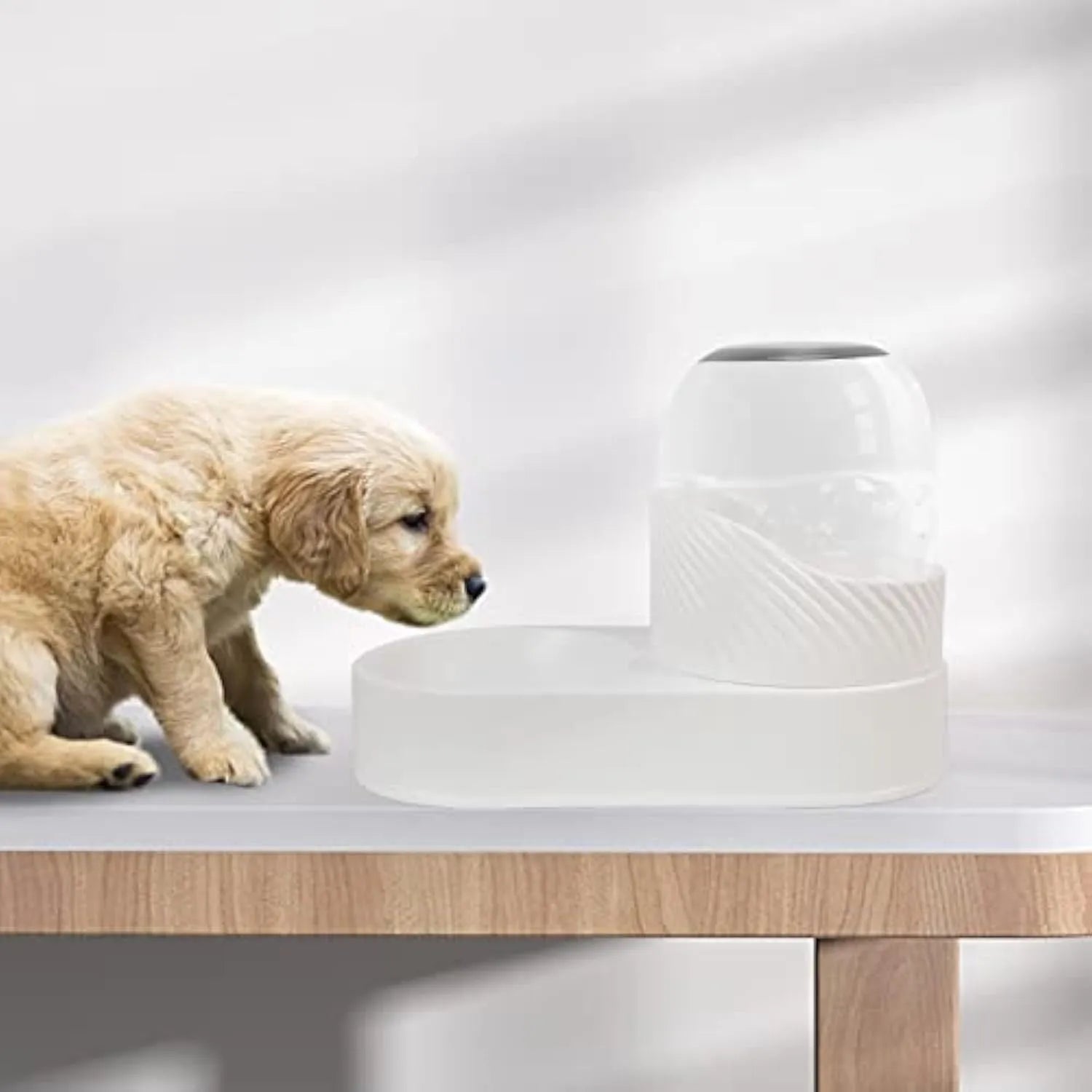 White cat feeder and water dispenser set with wave-shaped design and two 2000ml reservoirs