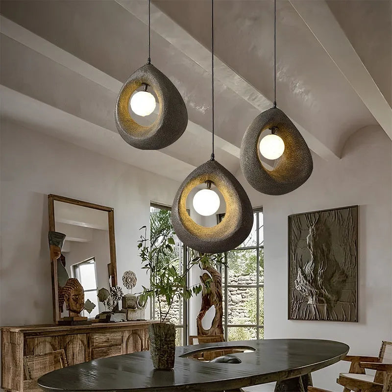 Modern retro pendant light with milky white 32x35cm shade for dining room or living room