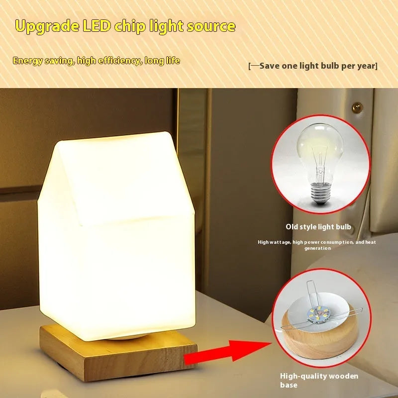 Nordic solid wood USB table lamp with flower shape and touch dimming controls