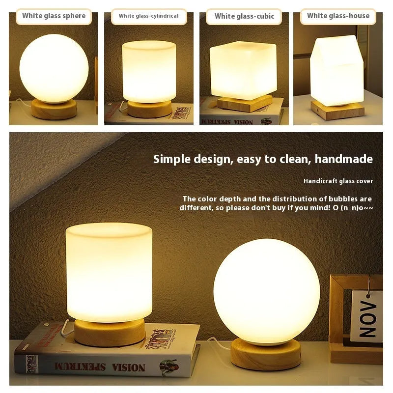 Nordic solid wood USB table lamp with flower shape and touch dimming controls