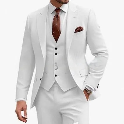 Men's slim fit three-piece suit in acetate blend fabric for weddings and business occasions