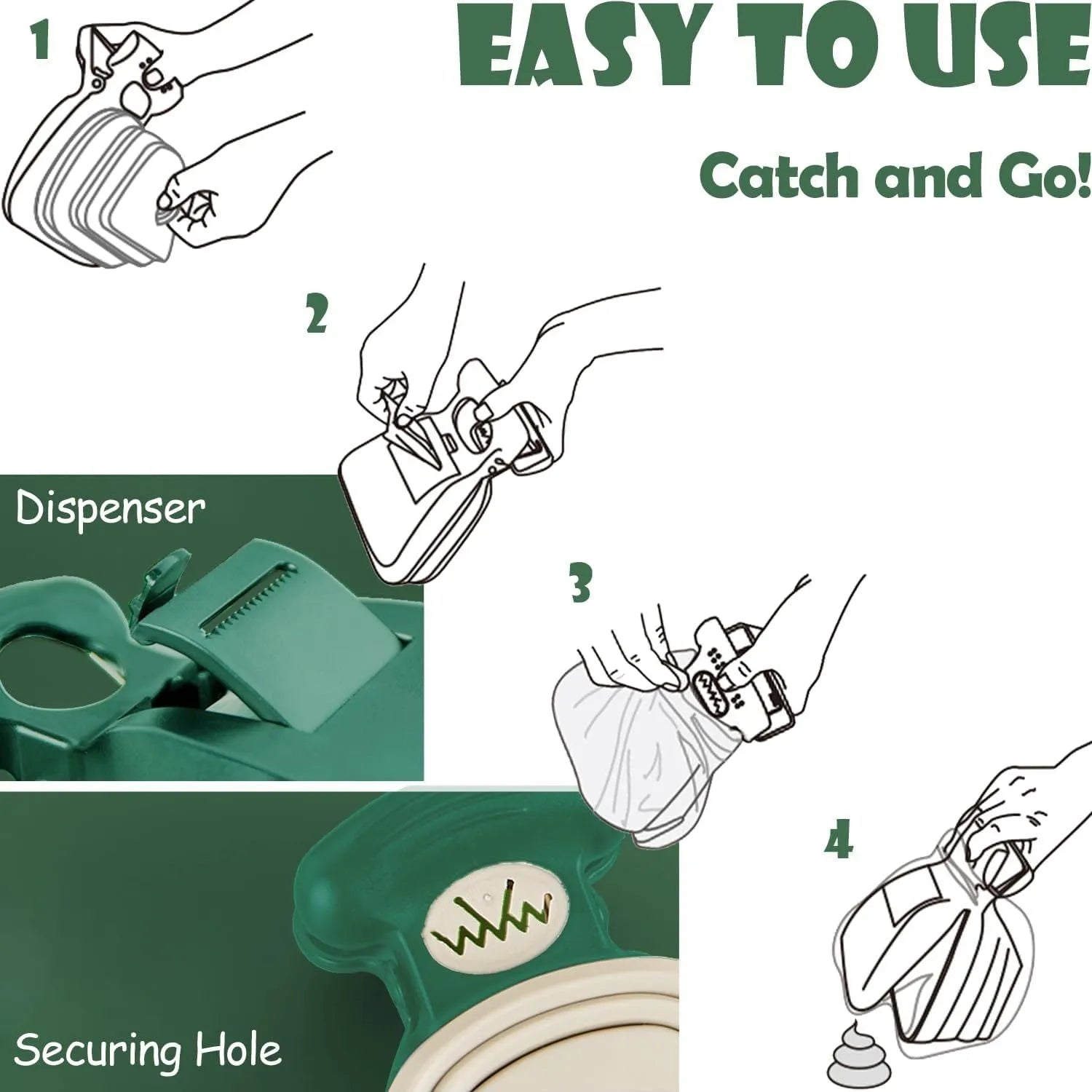 Blue portable handheld dog pooper scooper with expandable waste container and carabiner clip.