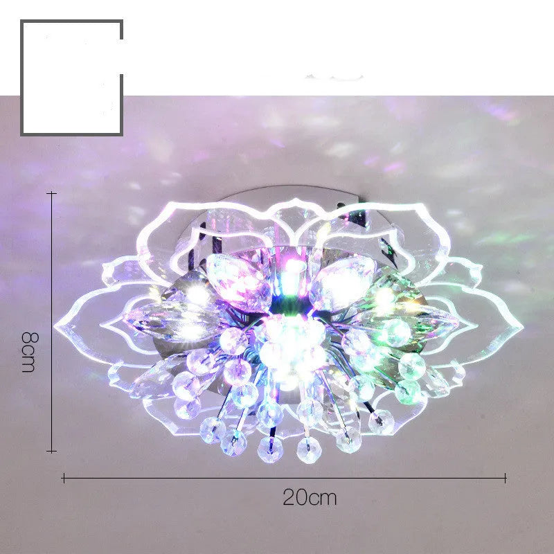 Modern minimalist crystal ceiling lamp with flower shaped shade in stainless steel and acrylic for living room