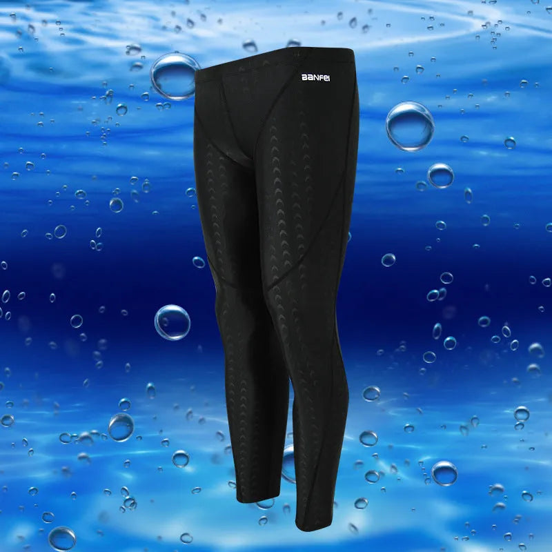 Men's black cropped swimming trunks with a contrast line, made from sun-proof nylon fabric.