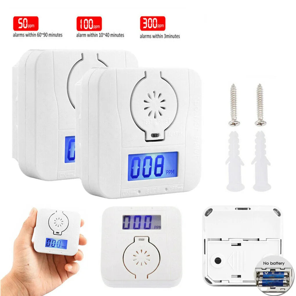 White wall-mounted wireless carbon monoxide alarm for detecting coal stove gas.