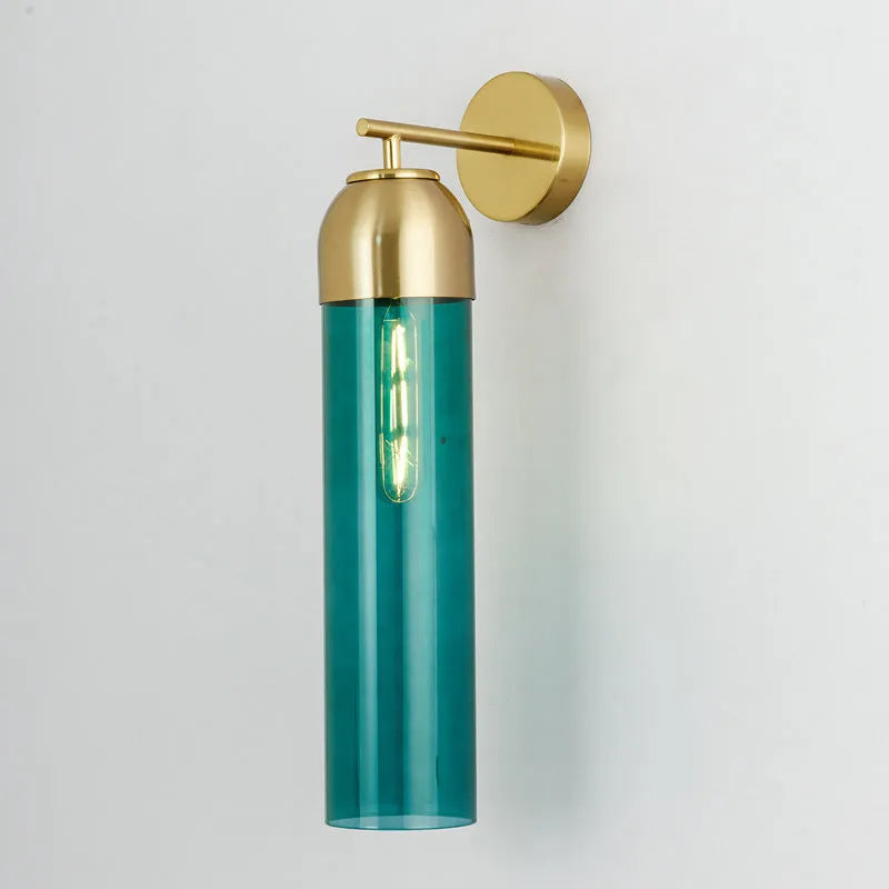 Nordic postmodern minimalist glass wall lamp in choice of five light colours on a plain wall