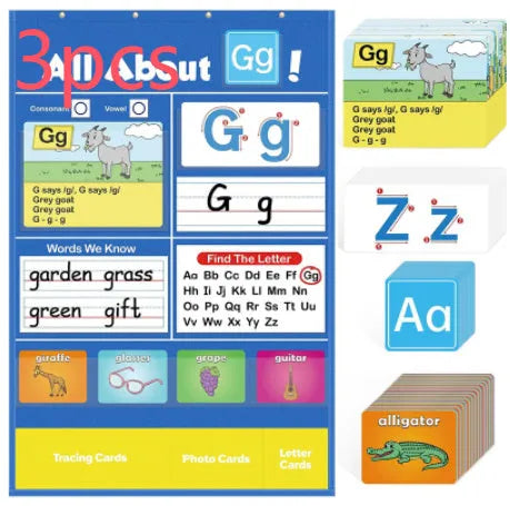 Large 60x40cm children's alphabet learning chart with word cards, letter cards and picture cards
