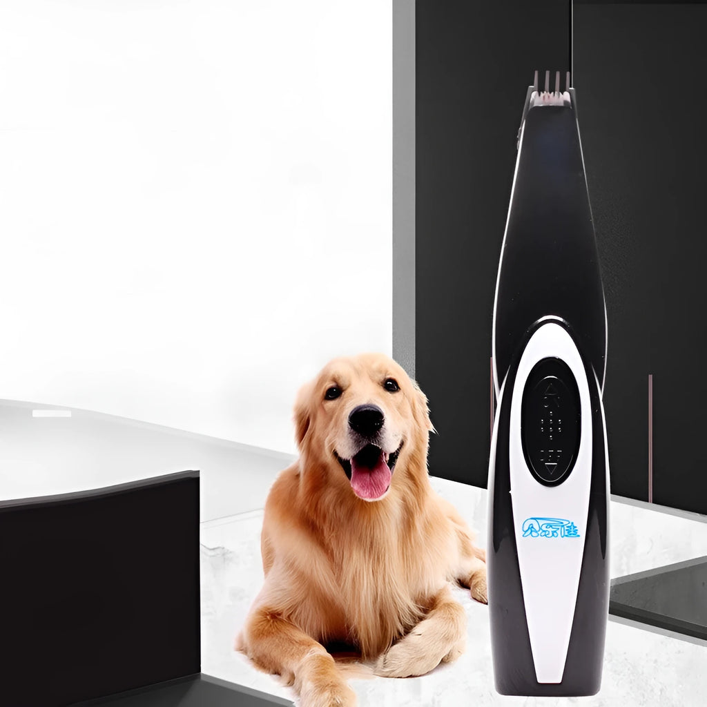 Black USB rechargeable pet hair trimmer clipper for cats and dogs with ceramic blade and cleaning brush