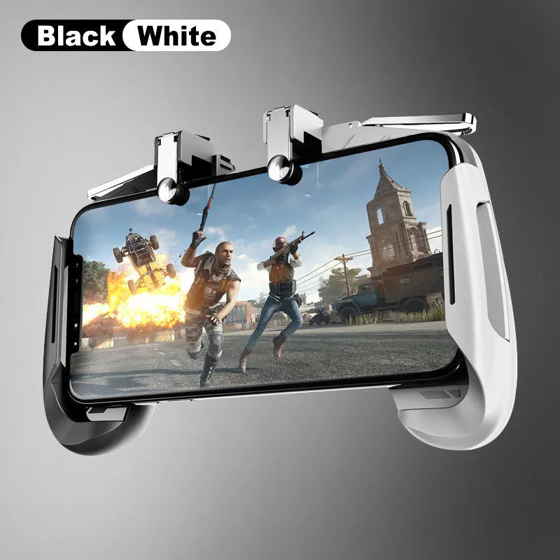 AK16 colourful extendable game controller holding a mobile phone, showing L1R1 triggers.