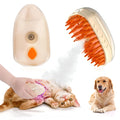 Yellow 4-in-1 cat steam brush with silicone teeth, USB charging port, water tank, and UV lamp for pet grooming.