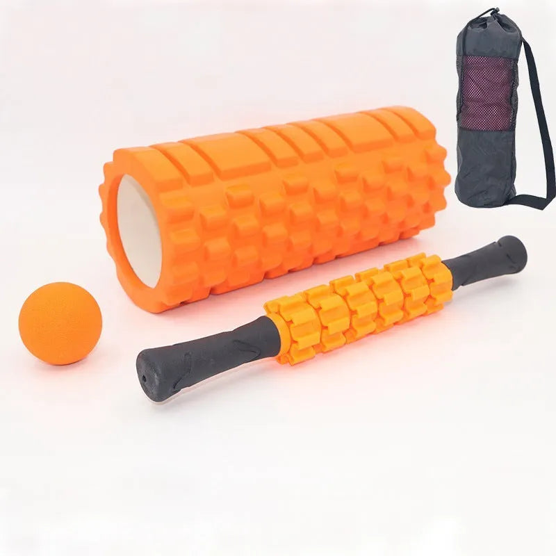 Black fitness foam roller measuring 33cm with EVA and PVC construction for muscle massage