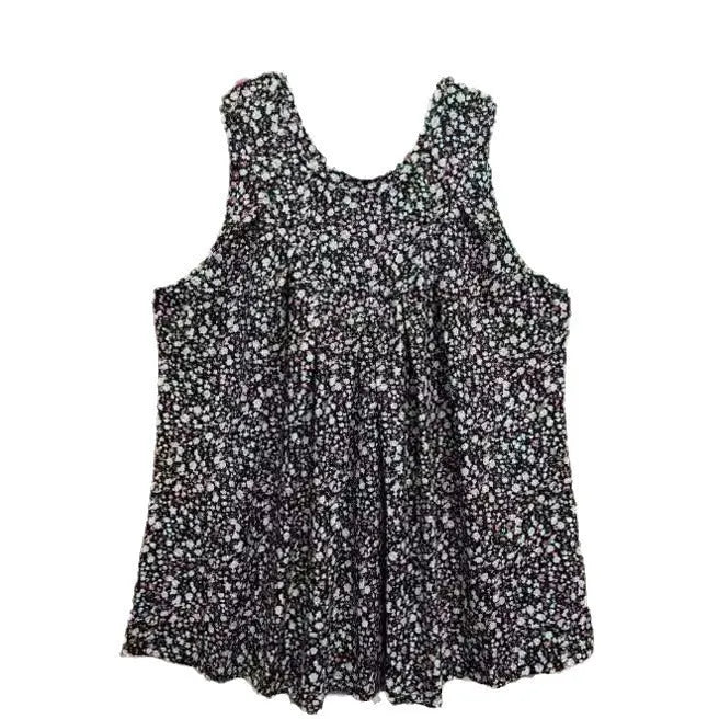 Plus size women's floral printed polyester vest with sleeveless design in black colour