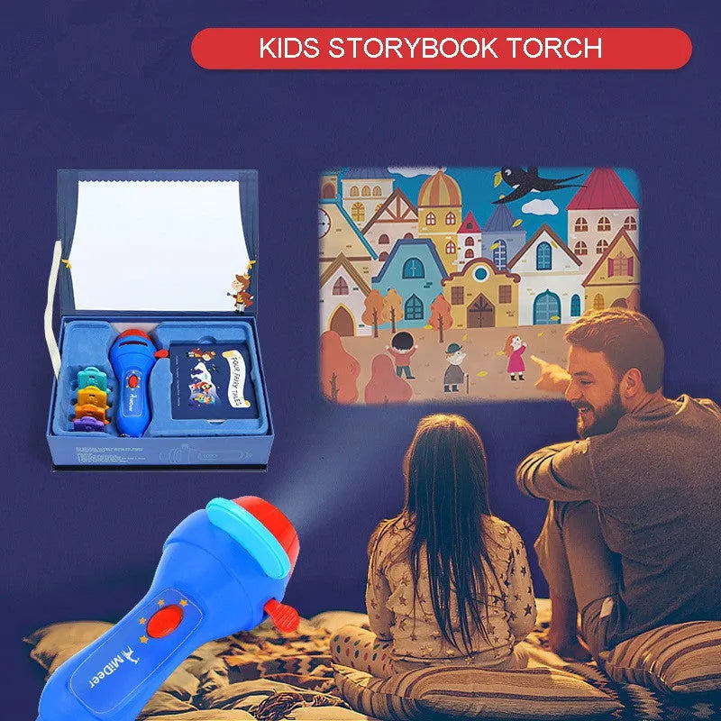 SmartKids children's handheld story projector torch with four clip-on story discs.