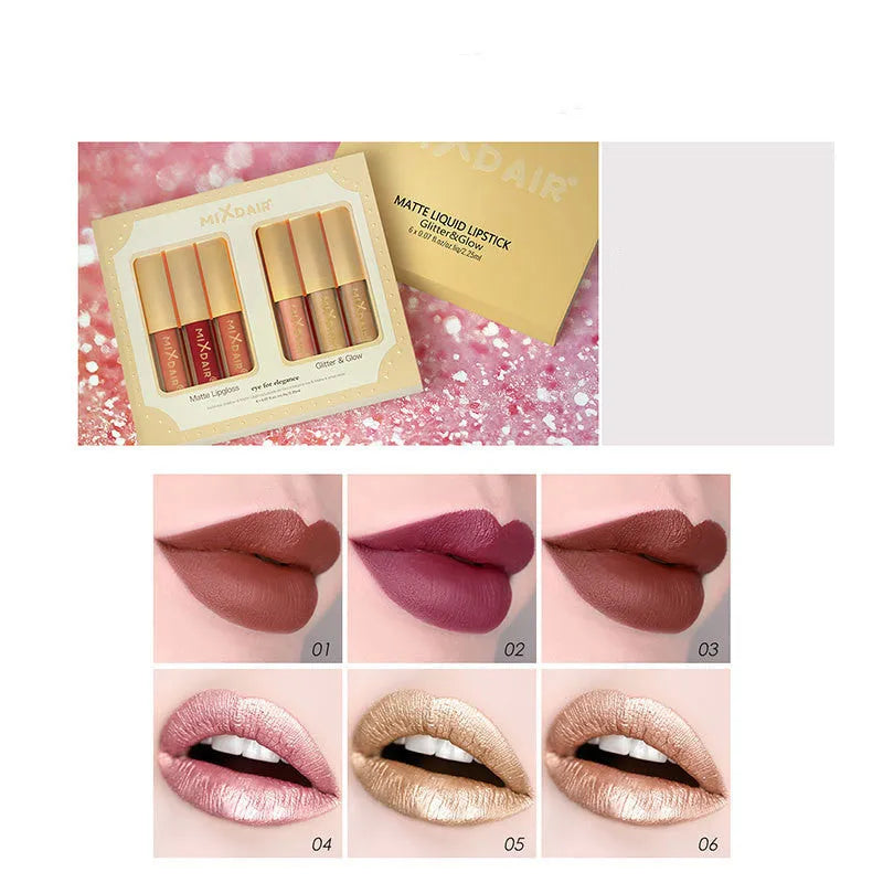 Matte high gloss lip gloss lipstick set with mica shimmer, two shades A and B