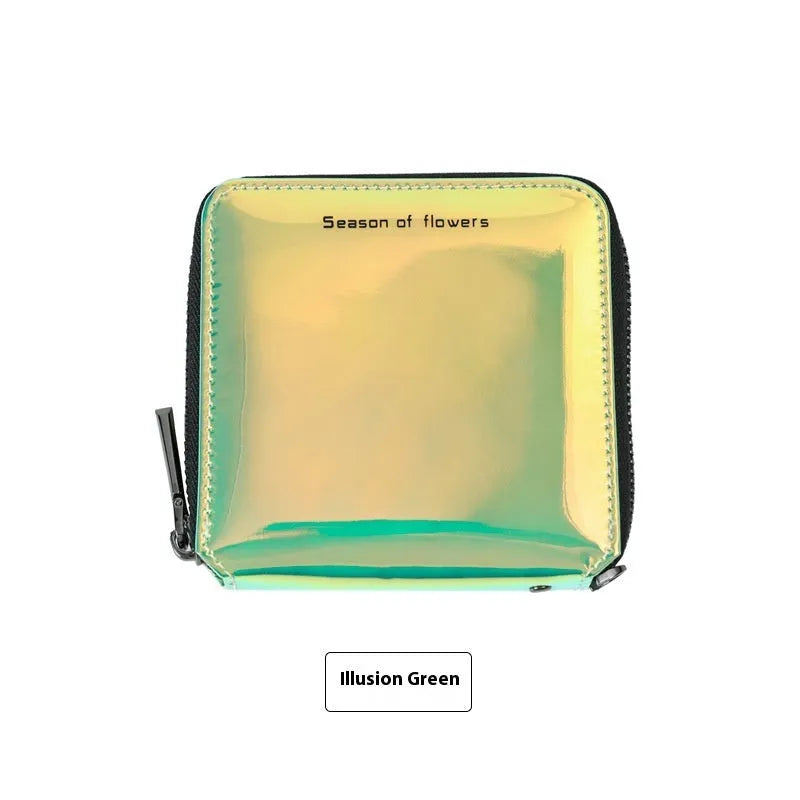 Korean style short folding women's wallet in PU leather with glitter colour options