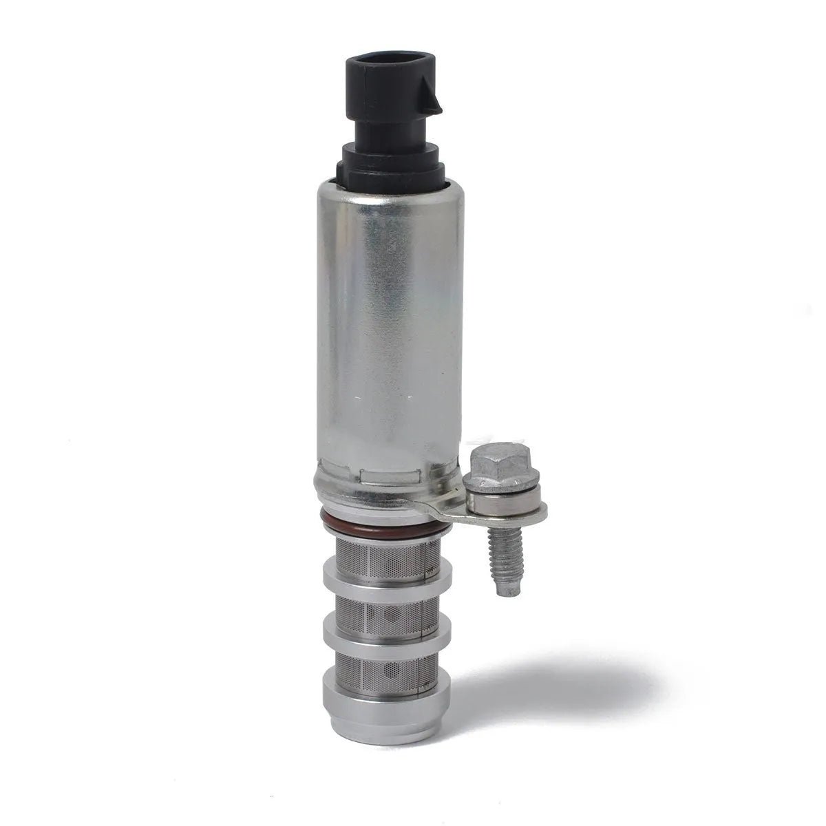 Pair of metal VVT oil control solenoid valves for Buick and Chevrolet car engines.