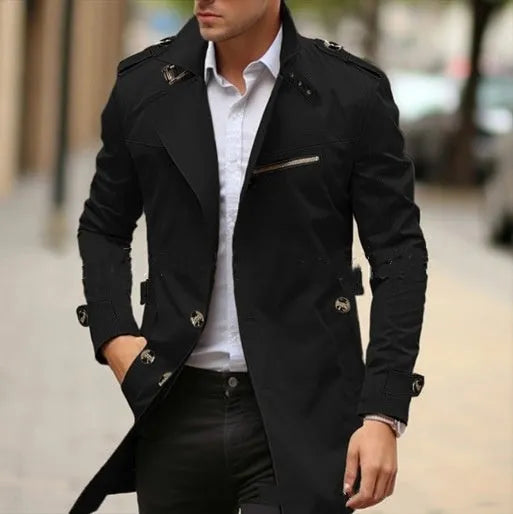 Men's plus size lapel collar casual jacket in autumn colours with side seam pockets