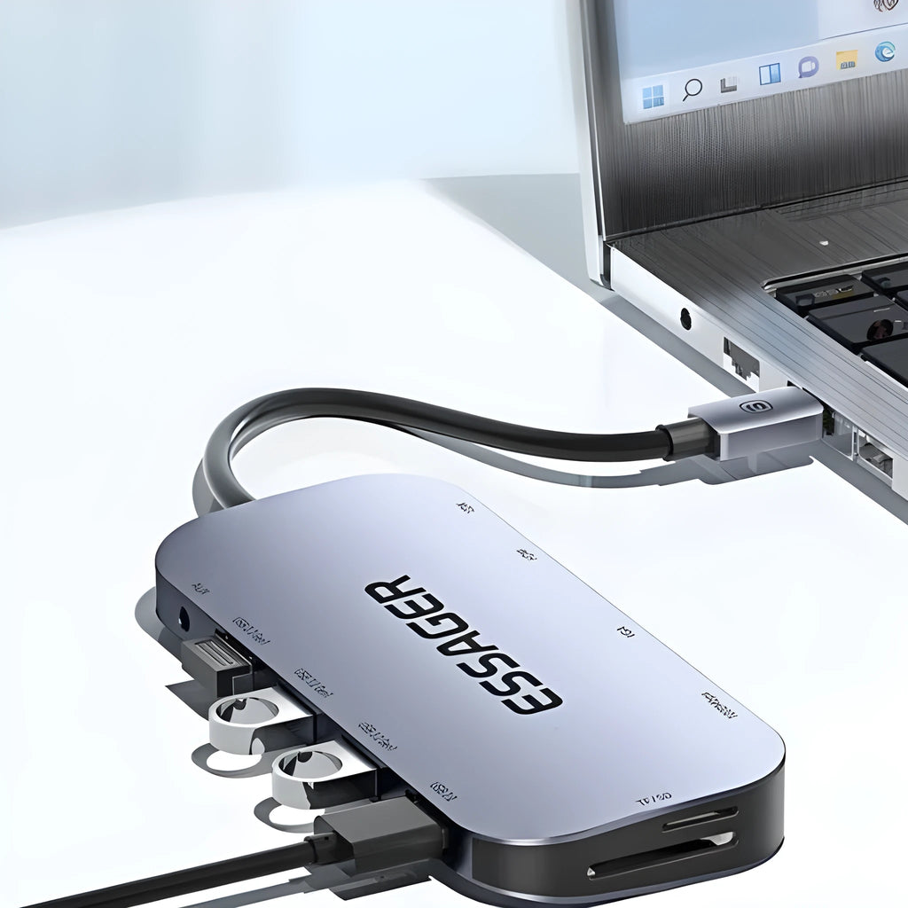 11-in-1 USB-C expansion dock with Gigabit Ethernet port and 20cm connecting cable