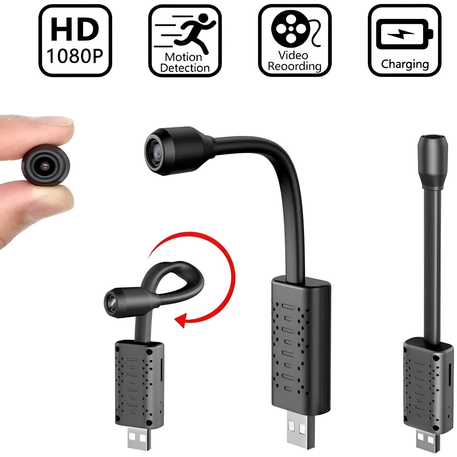 Black wireless USB HD camera measuring 158mm for vehicle and security recording
