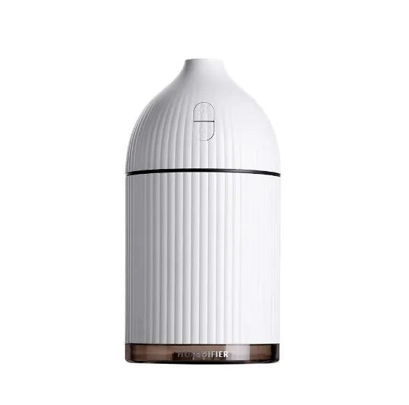 White ultrasonic aromatherapy diffuser and humidifier with LED light, 80mm diameter