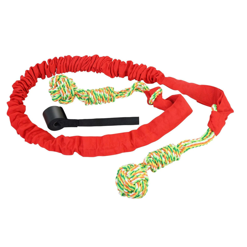 Cotton thread dog tug of war rope toy in black, grey, or red colours for chewing and interactive play
