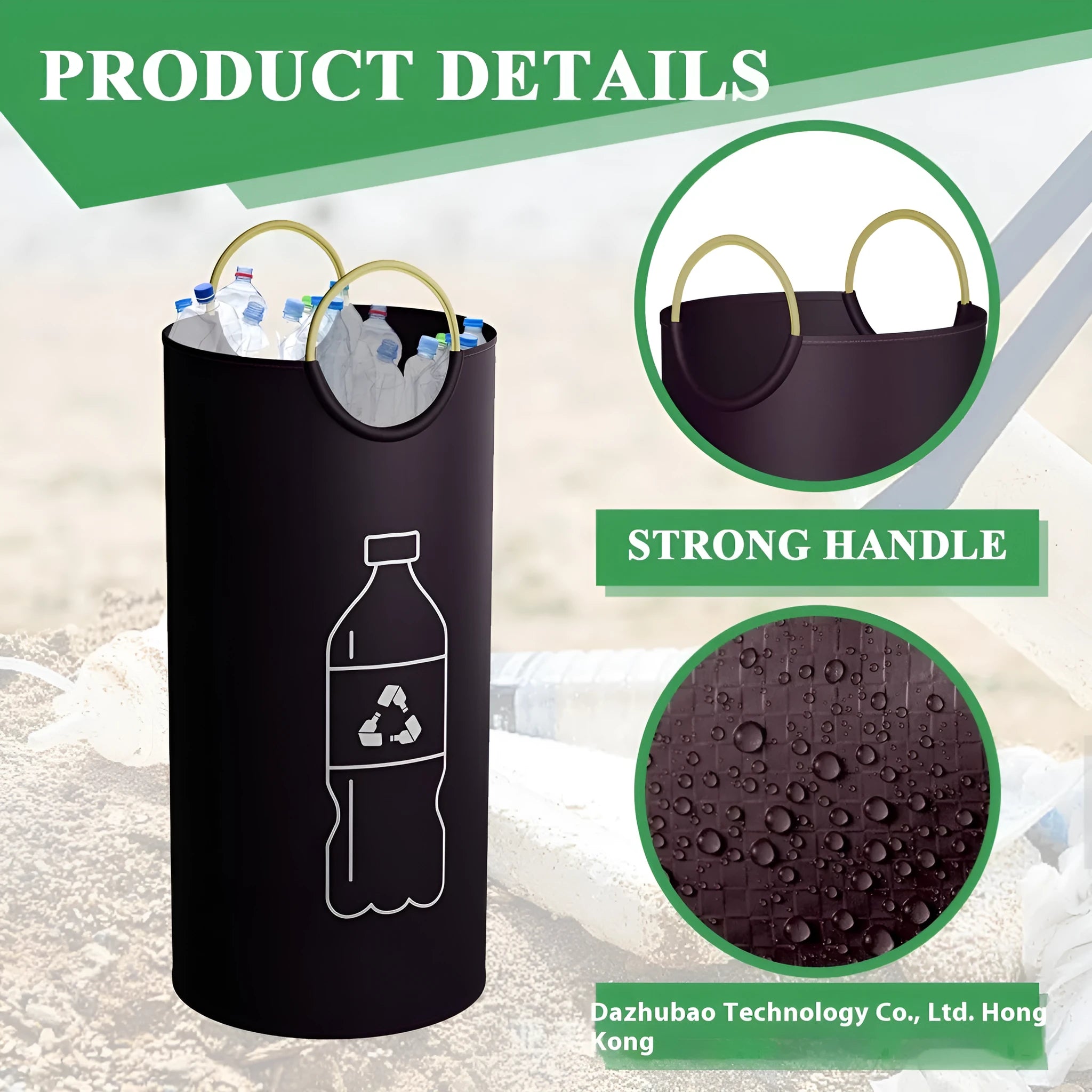 Round portable waste bin with 38cm diameter and 72cm height made from PP plastic