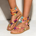 Women's ethnic style Roman sandals with artificial PU upper and decorative flower petals with beads