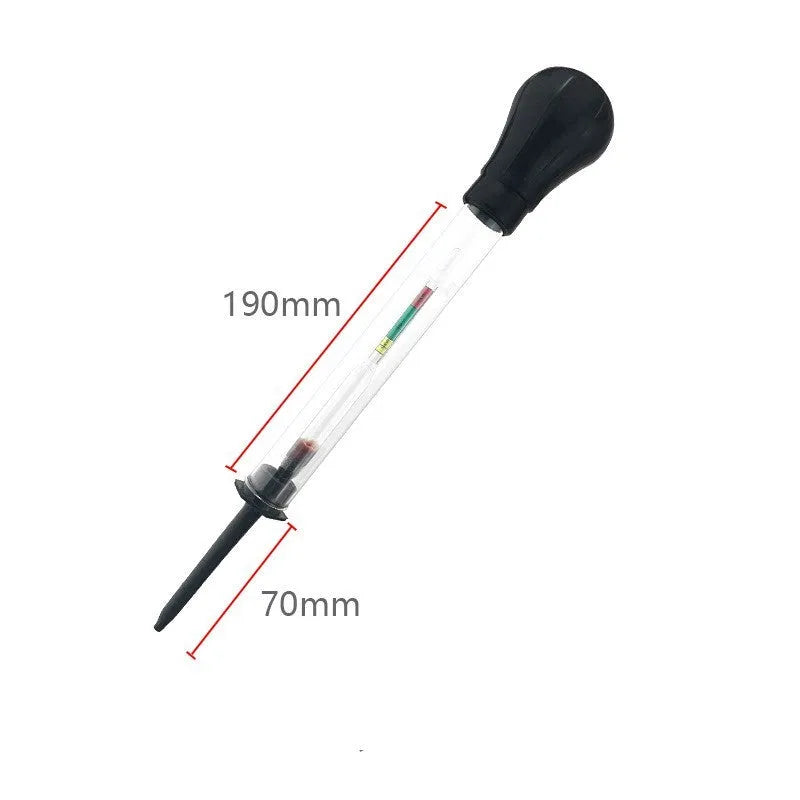 Electrohydraulic hydrometer for automotive battery electrolyte density measurement with glass construction