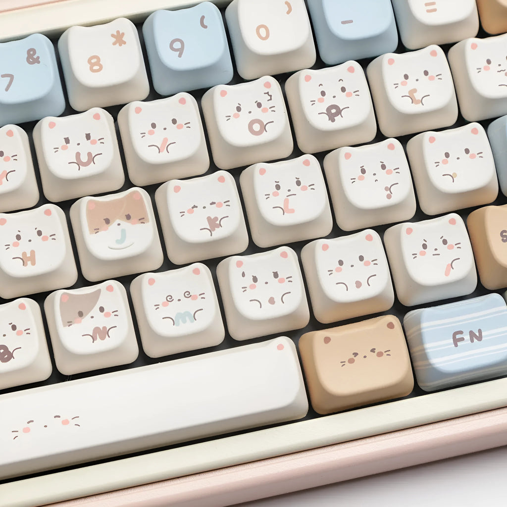 Sea salt cat themed PBT sublimation key cap set for mechanical keyboards showing full 26-piece layout