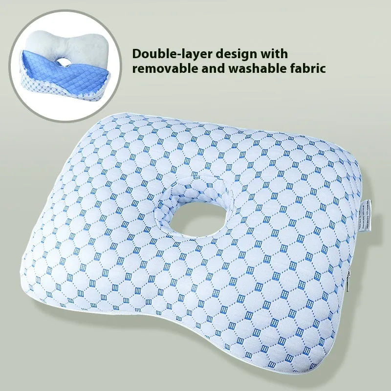 Beauty salon single hole ear pillow in New Chinese style, showing centre cut-out.