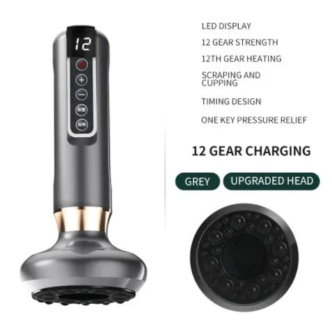 Green electric vacuum cupping massager with adjustable suction and heating controls