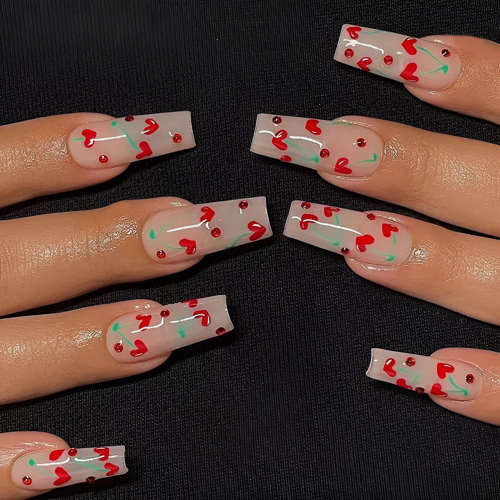 French love red diamond and small cherry nail armour stickers 24 piece set with adhesive glue